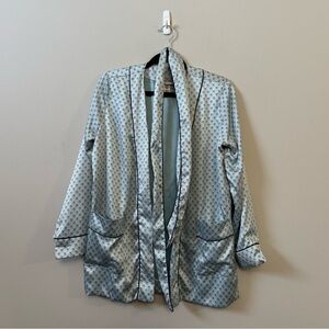 Victoria’s Secret mini lined blue aqua satin tie belt jacket kimono robe